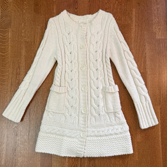 Sweaters - Vintage Ivory Cable Knit Button Down Cardigan With Pockets Women Size Small